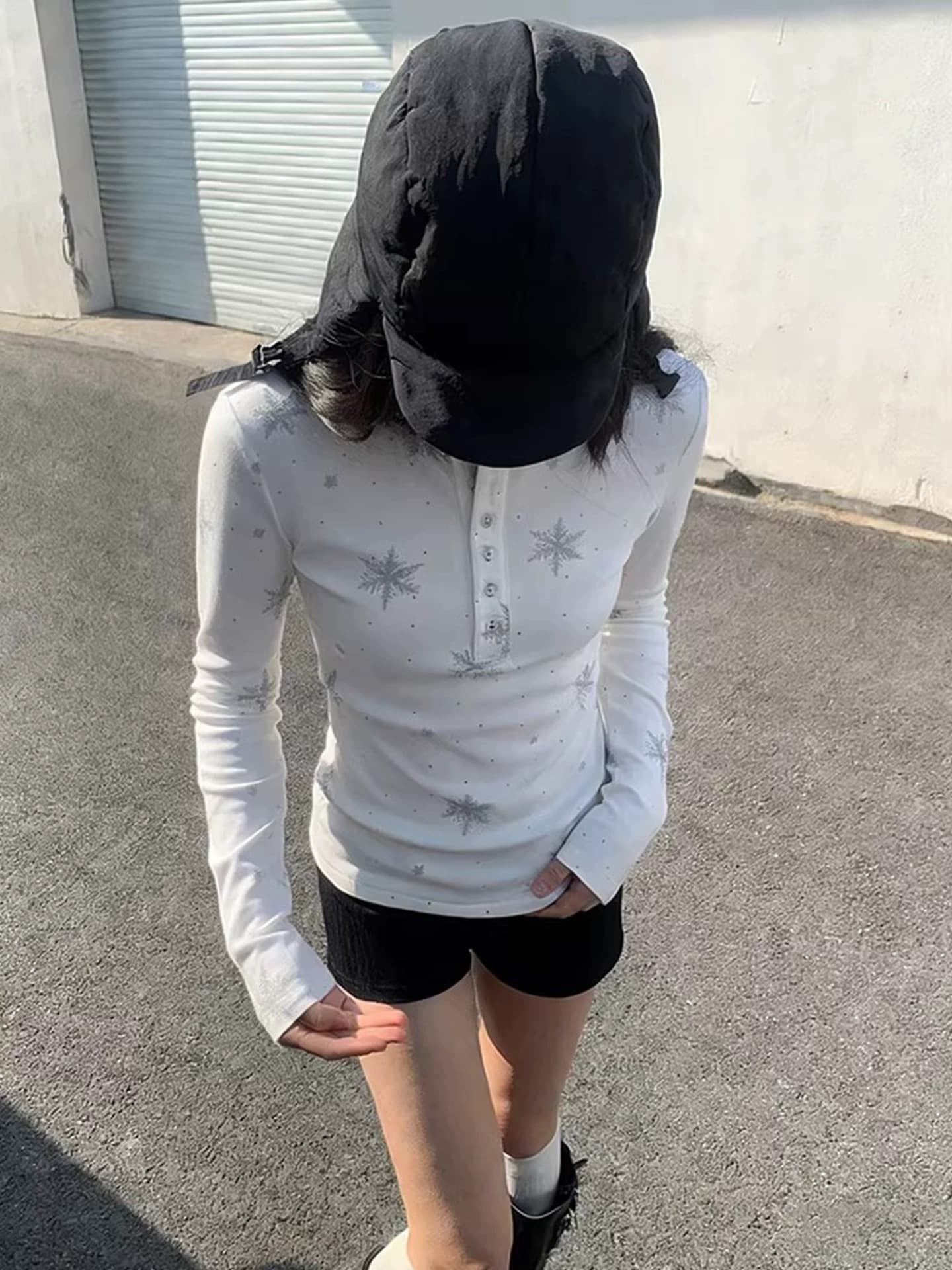 가을 아메리칸 화이트 헨리 칼라 긍정적 인 어깨 의류 상세 이미지 2