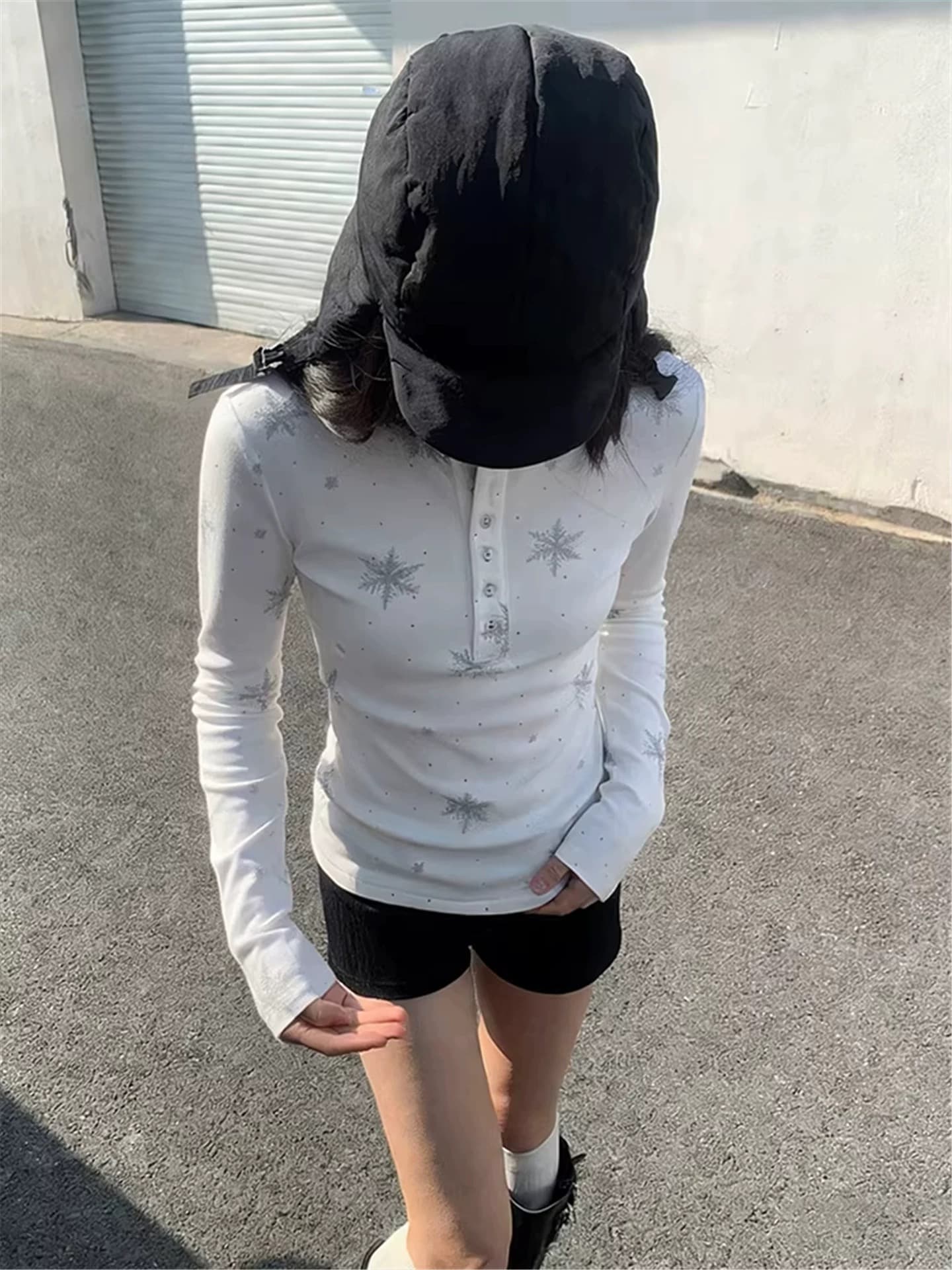 가을 아메리칸 화이트 헨리 칼라 긍정적 인 어깨 의류 상세 이미지 8