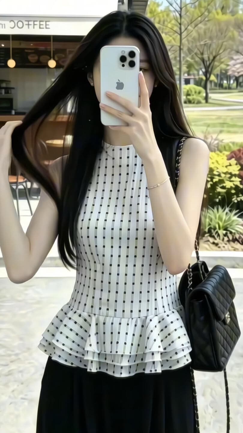 프릴 체크무늬 조끼 맨위 이미지 2