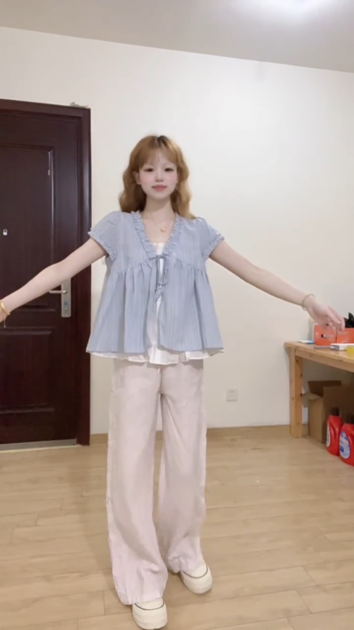 블루 스트라이프 페이크 레이어드 셔츠 이미지 5