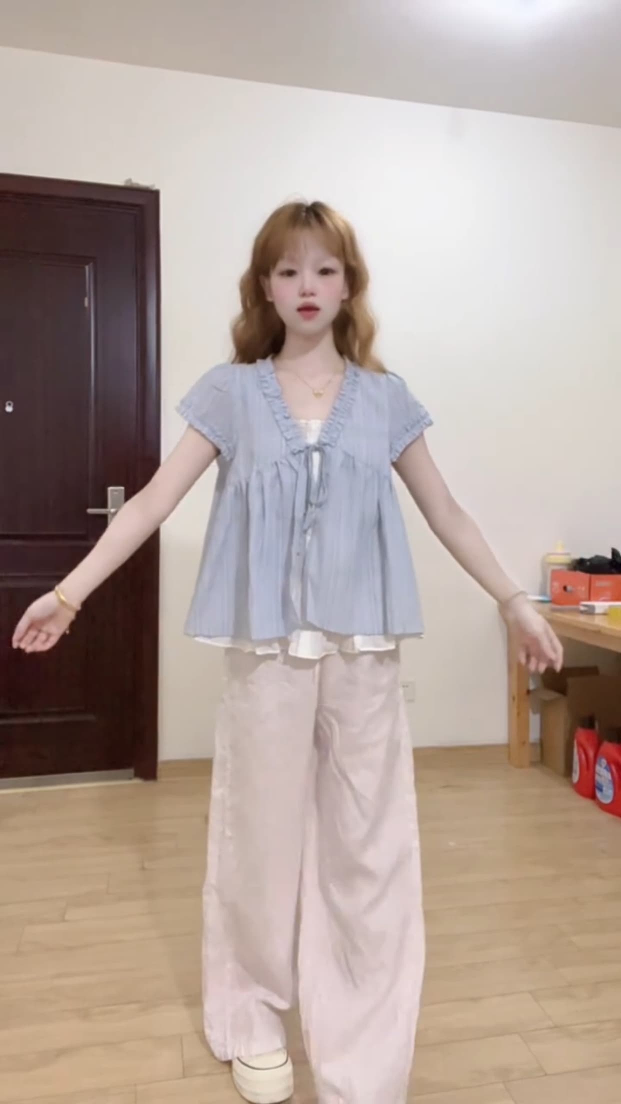 블루 스트라이프 페이크 레이어드 셔츠 상세 이미지 7