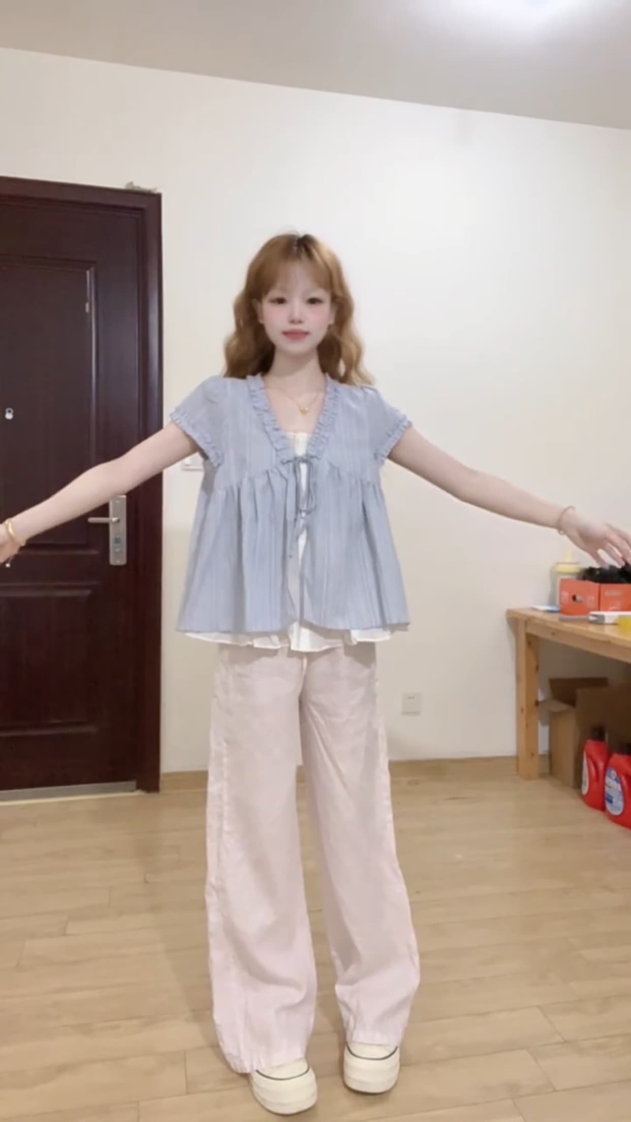 블루 스트라이프 페이크 레이어드 셔츠 상세 이미지 10