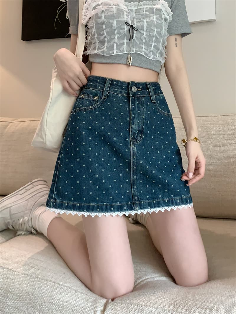 레이스 레이스 데님 반바지 여성 하이웨이스트 여름 새로운 빅 사이즈 지방 mm 루즈핏 슬림해 보이는 한 마디 넓은 다리 뜨거운 바지 상세 이미지 5