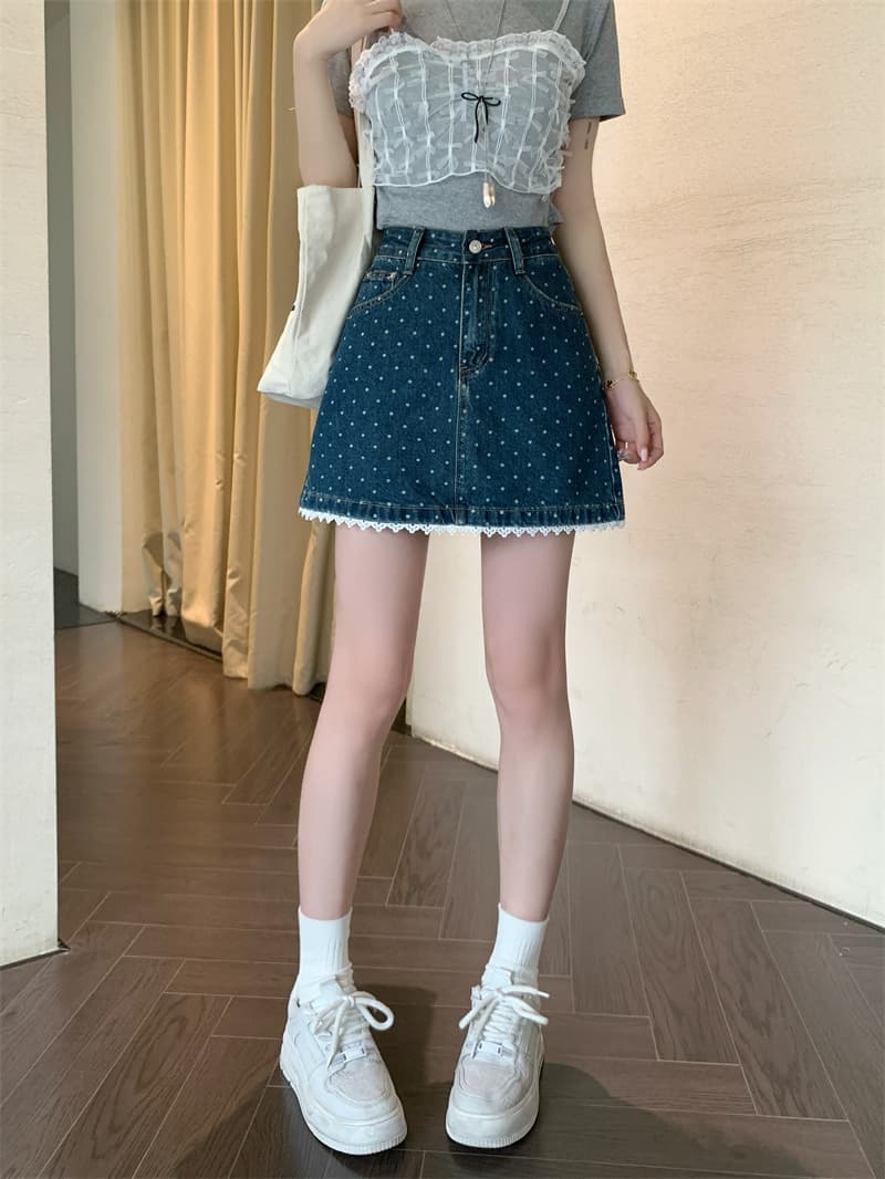 레이스 레이스 데님 반바지 여성 하이웨이스트 여름 새로운 빅 사이즈 지방 mm 루즈핏 슬림해 보이는 한 마디 넓은 다리 뜨거운 바지 상세 이미지 13