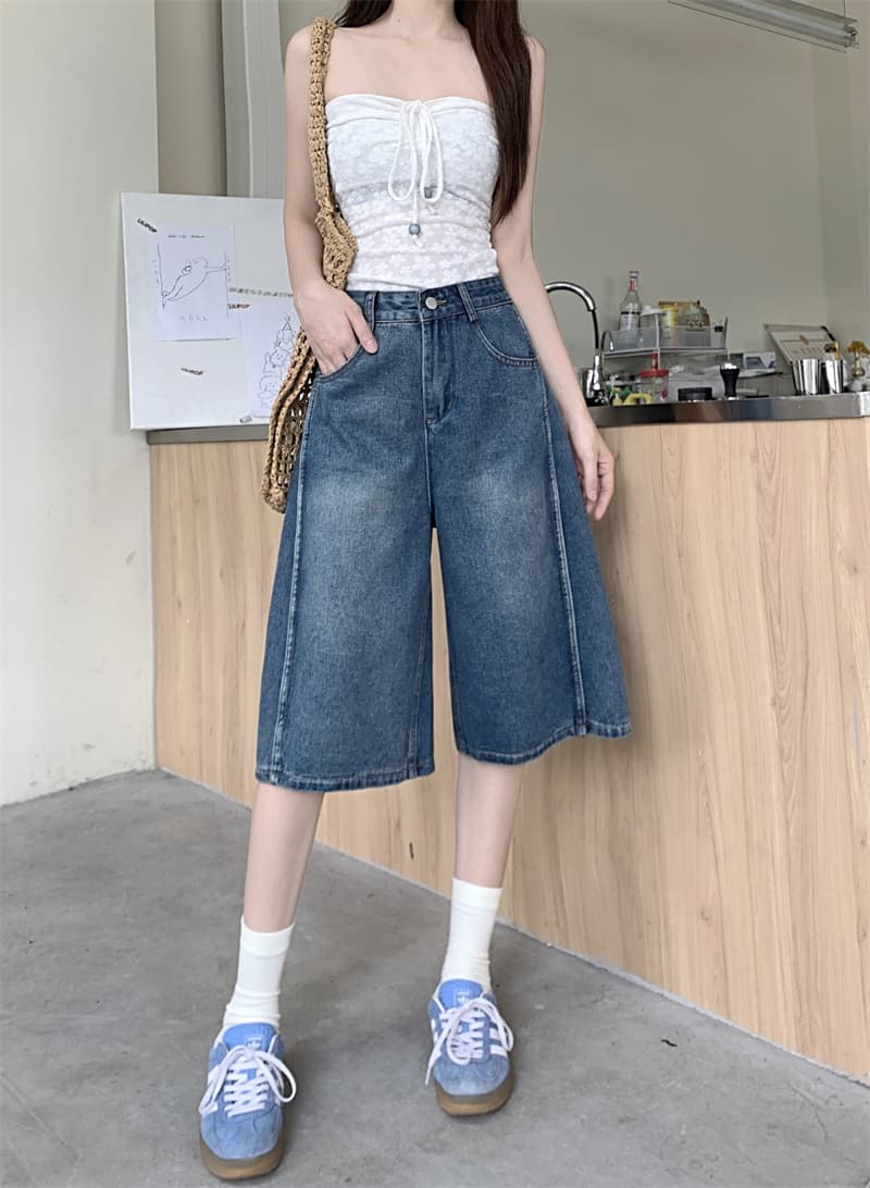 2026 새로운 넓은 다리 데님 7부 바지 여성 빅 사이즈 지방 mm 여름 얇은 스타일 작은 키 슬림해 보이는 8 점 바지 상세 이미지 8