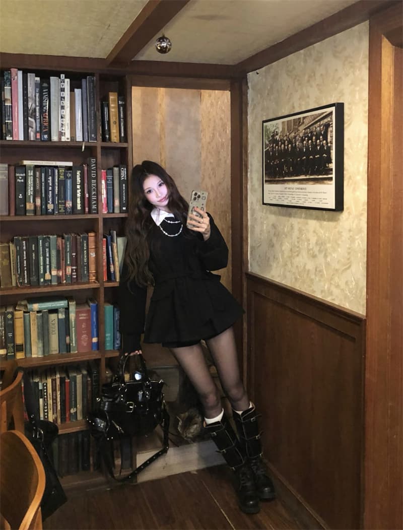 실사 정가 디자인 센스 벌룬 소매 검정색 모직 블레이저 허리 수축 슬림해 보이는 품격 맨위 이미지 2
