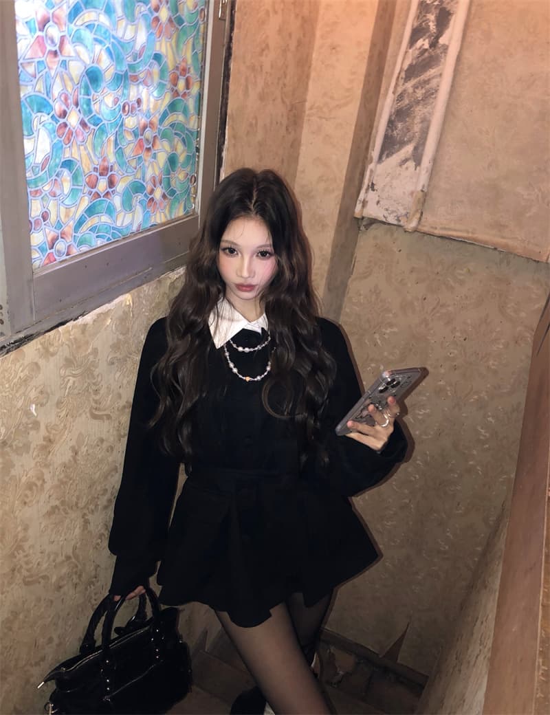실사 정가 디자인 센스 벌룬 소매 검정색 모직 블레이저 허리 수축 슬림해 보이는 품격 맨위 상세 이미지 3