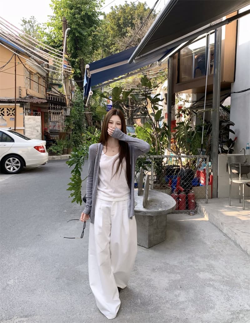 실사 정가 디자인 센스 니트 가을 어깨 얇은 작은 열림 셔츠 인사이드 가져 가라. 캐미솔 맨위 투피스 세트 상세 이미지 3