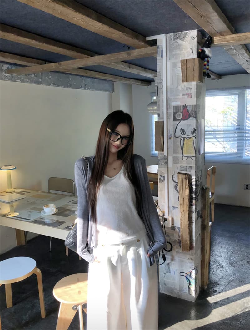 실사 정가 디자인 센스 니트 가을 어깨 얇은 작은 열림 셔츠 인사이드 가져 가라. 캐미솔 맨위 투피스 세트 상세 이미지 7