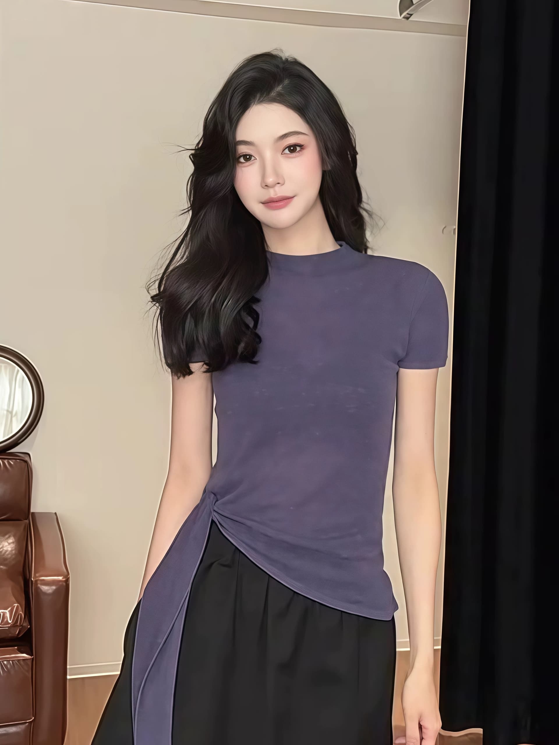 고유 한 Chic 박하 녹색 반팔 니트 스웨터 여성 2026 여름 새로운 디자인 센스 스트랩 몸매 가꾸기 티셔츠 맨위 상세 이미지 2