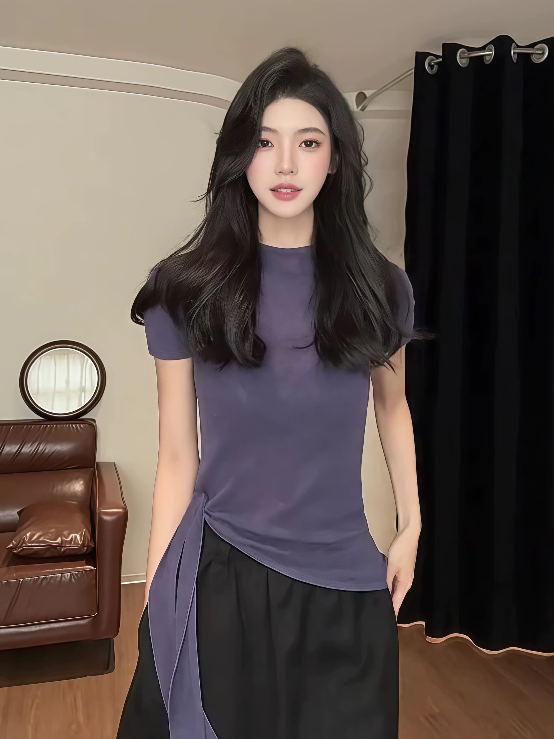 고유 한 Chic 박하 녹색 반팔 니트 스웨터 여성 2026 여름 새로운 디자인 센스 스트랩 몸매 가꾸기 티셔츠 맨위 상세 이미지 3