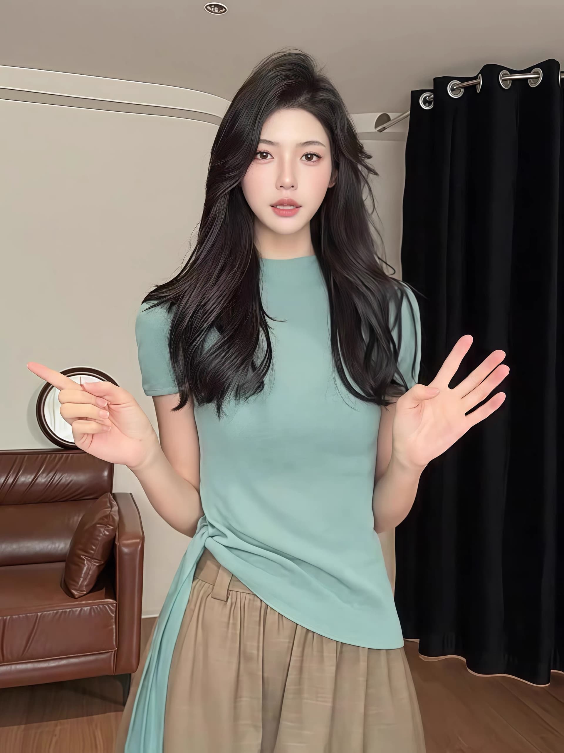 고유 한 Chic 박하 녹색 반팔 니트 스웨터 여성 2026 여름 새로운 디자인 센스 스트랩 몸매 가꾸기 티셔츠 맨위 상세 이미지 5