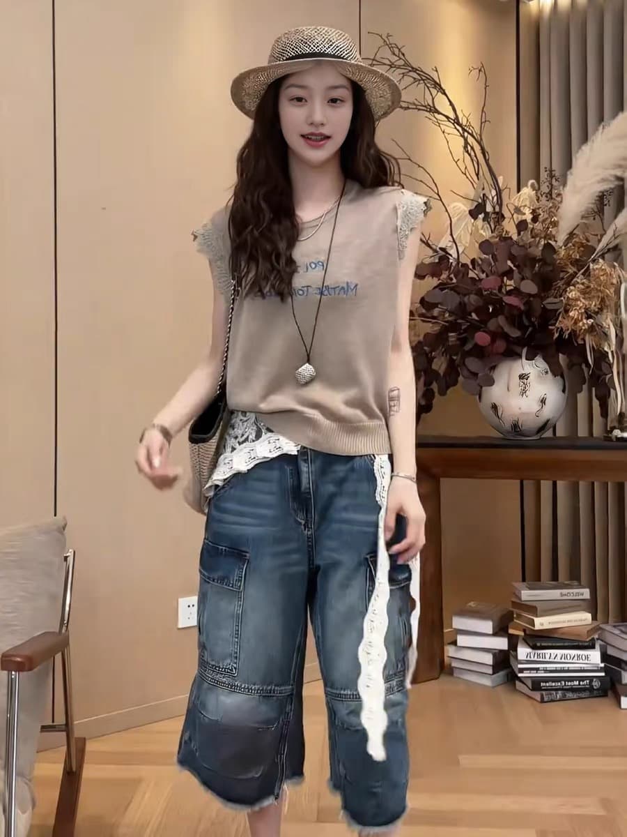 한 부서 캐주얼 바람 라운드 넥 Feifei 소매 니트 티셔츠 여성 여름 새로운 루즈핏 슬림해 보이는 연령 감소 시간 아직도 느낌 맨위