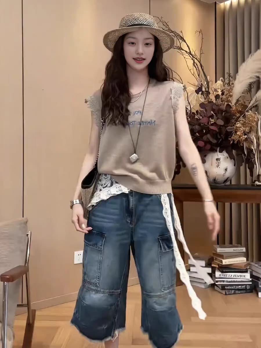 한 부서 캐주얼 바람 라운드 넥 Feifei 소매 니트 티셔츠 여성 여름 새로운 루즈핏 슬림해 보이는 연령 감소 시간 아직도 느낌 맨위 이미지 2