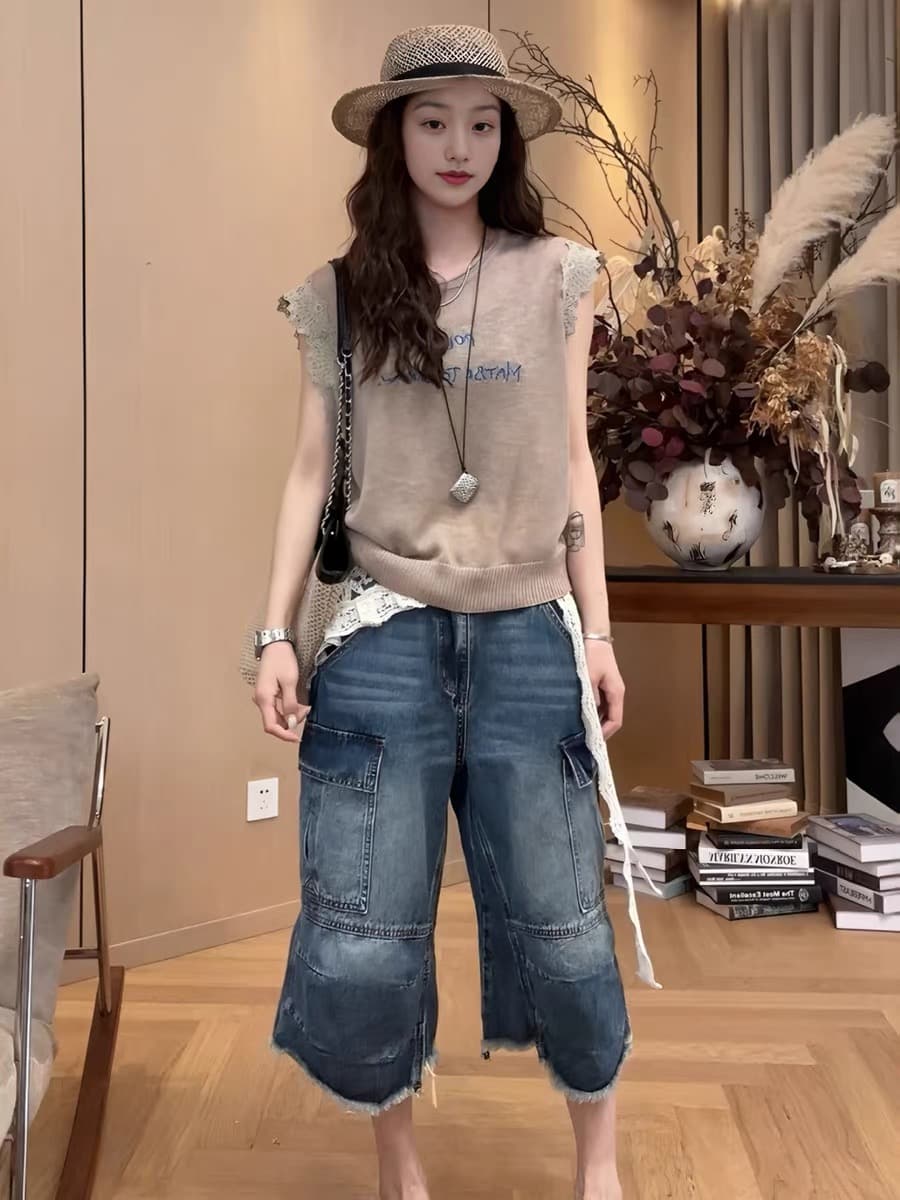 한 부서 캐주얼 바람 라운드 넥 Feifei 소매 니트 티셔츠 여성 여름 새로운 루즈핏 슬림해 보이는 연령 감소 시간 아직도 느낌 맨위 상세 이미지 3