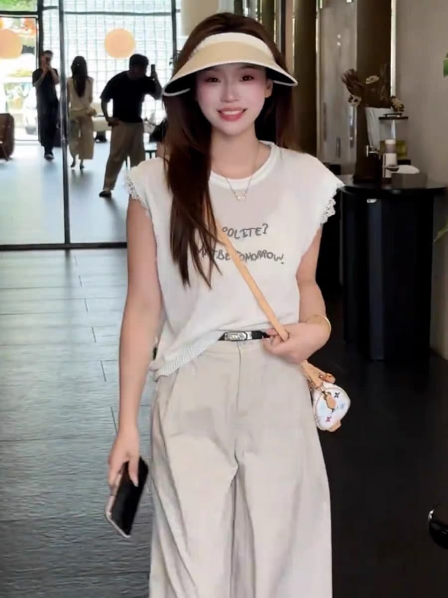한 부서 레이스 Feifei 소매 알파벳 자수 니트 티셔츠 여성 여름 새로운 패션 루즈핏 슬림해 보이는 다용도 맨위 상세 이미지 3