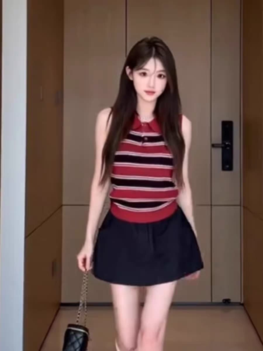 한 부서 자이언트 잘 생긴 폴로 칼라 스트라이프 드레스 아이들 여름 착용 가져 가라. 고유 한 아름다운 민소매 조끼 이미지 2