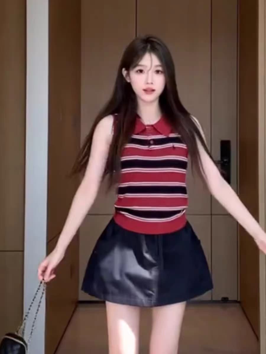 한 부서 자이언트 잘 생긴 폴로 칼라 스트라이프 드레스 아이들 여름 착용 가져 가라. 고유 한 아름다운 민소매 조끼 상세 이미지 2