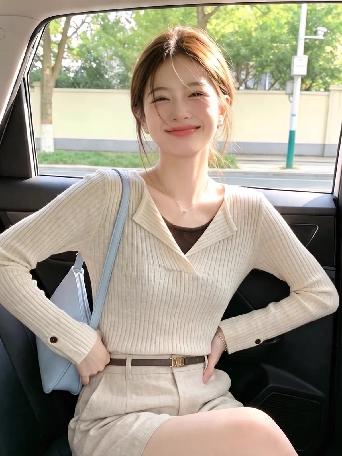 페이크 레이어드 배색 니트 스웨터 여성 가을 고급 센스 V넥 맨위 디자인 센스 작은 대중 기본 셔츠 인사이드 가져 가라. 스웨터 상세 이미지 4