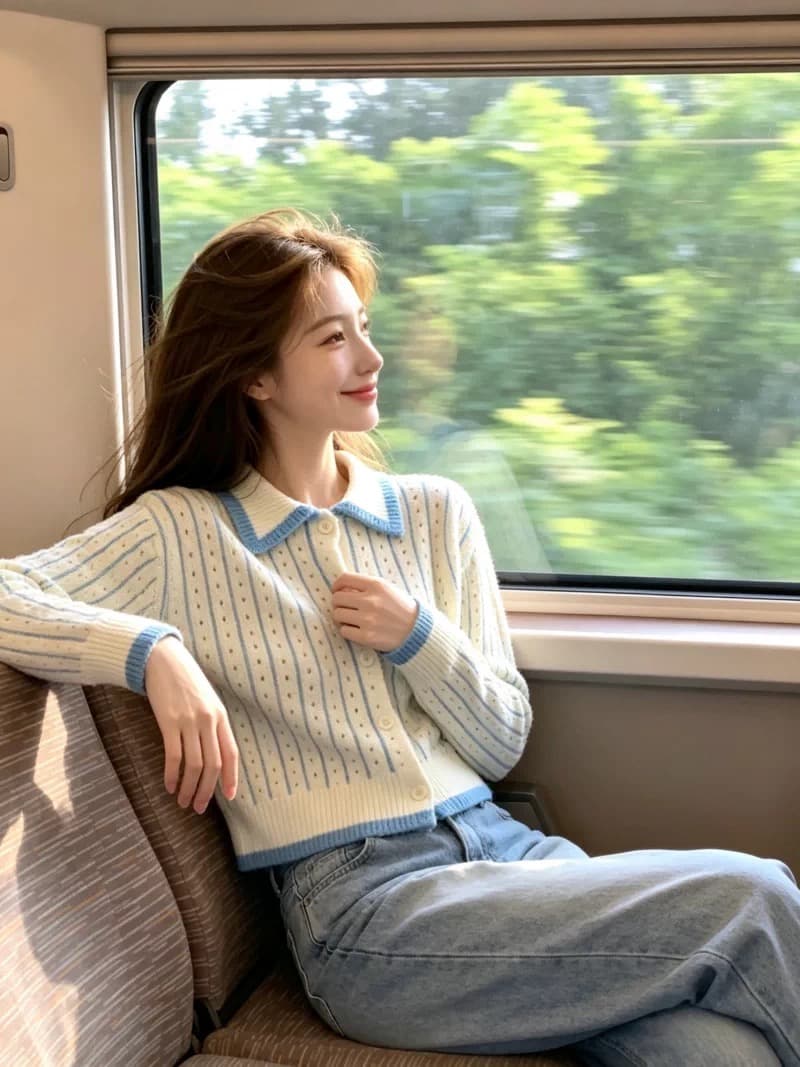 보존 섹션 추천 부드러운 바람 배색 폴로 칼라 니트 오픈 가디건 여성 가을 겨울 새로운 고유 한 아름다운 연령 감소 스웨터 이미지 2