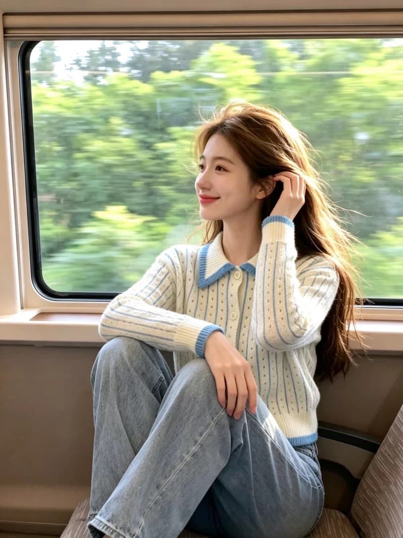 보존 섹션 추천 부드러운 바람 배색 폴로 칼라 니트 오픈 가디건 여성 가을 겨울 새로운 고유 한 아름다운 연령 감소 스웨터 상세 이미지 3