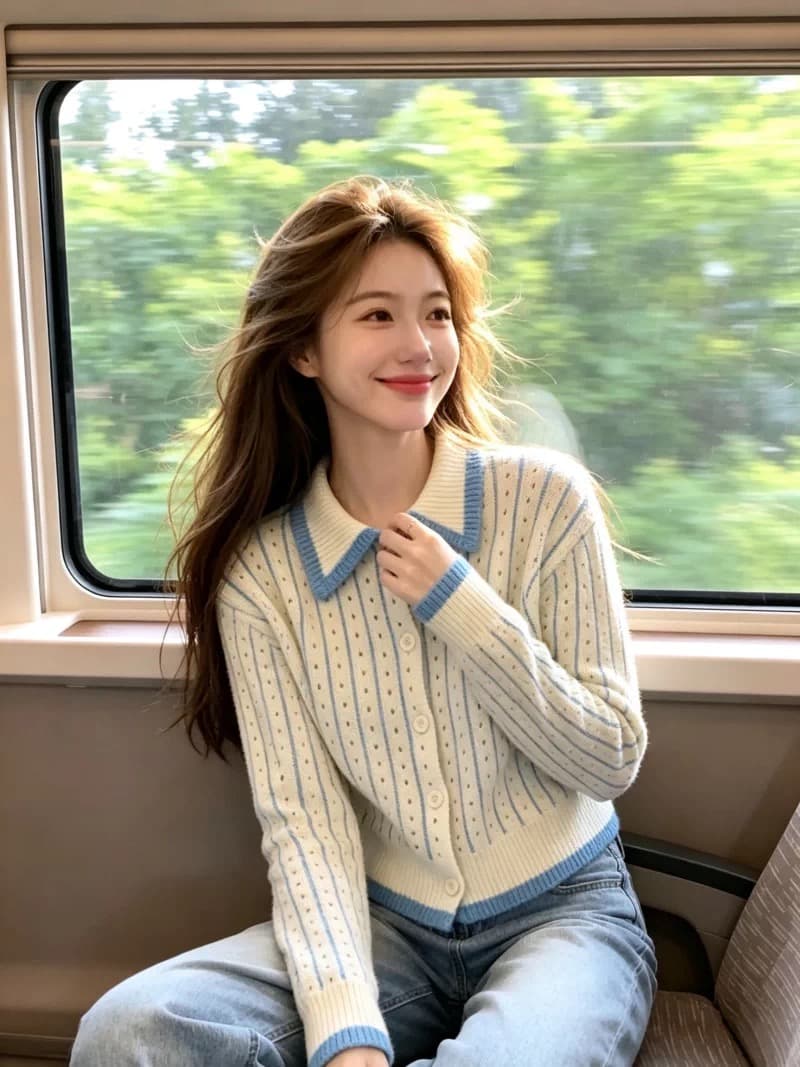 보존 섹션 추천 부드러운 바람 배색 폴로 칼라 니트 오픈 가디건 여성 가을 겨울 새로운 고유 한 아름다운 연령 감소 스웨터 상세 이미지 4