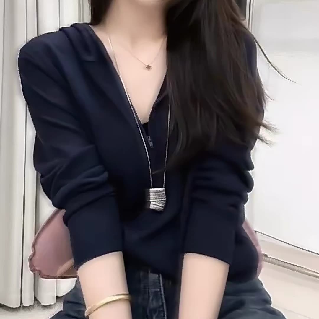 캐주얼 슬림해 보이는 연령 감소 이른 가을 새로운 해군 후드 지퍼 티셔츠 여성 다용도 쇼트 스타일 외국 가스 작은 대중 맨위 이미지 5