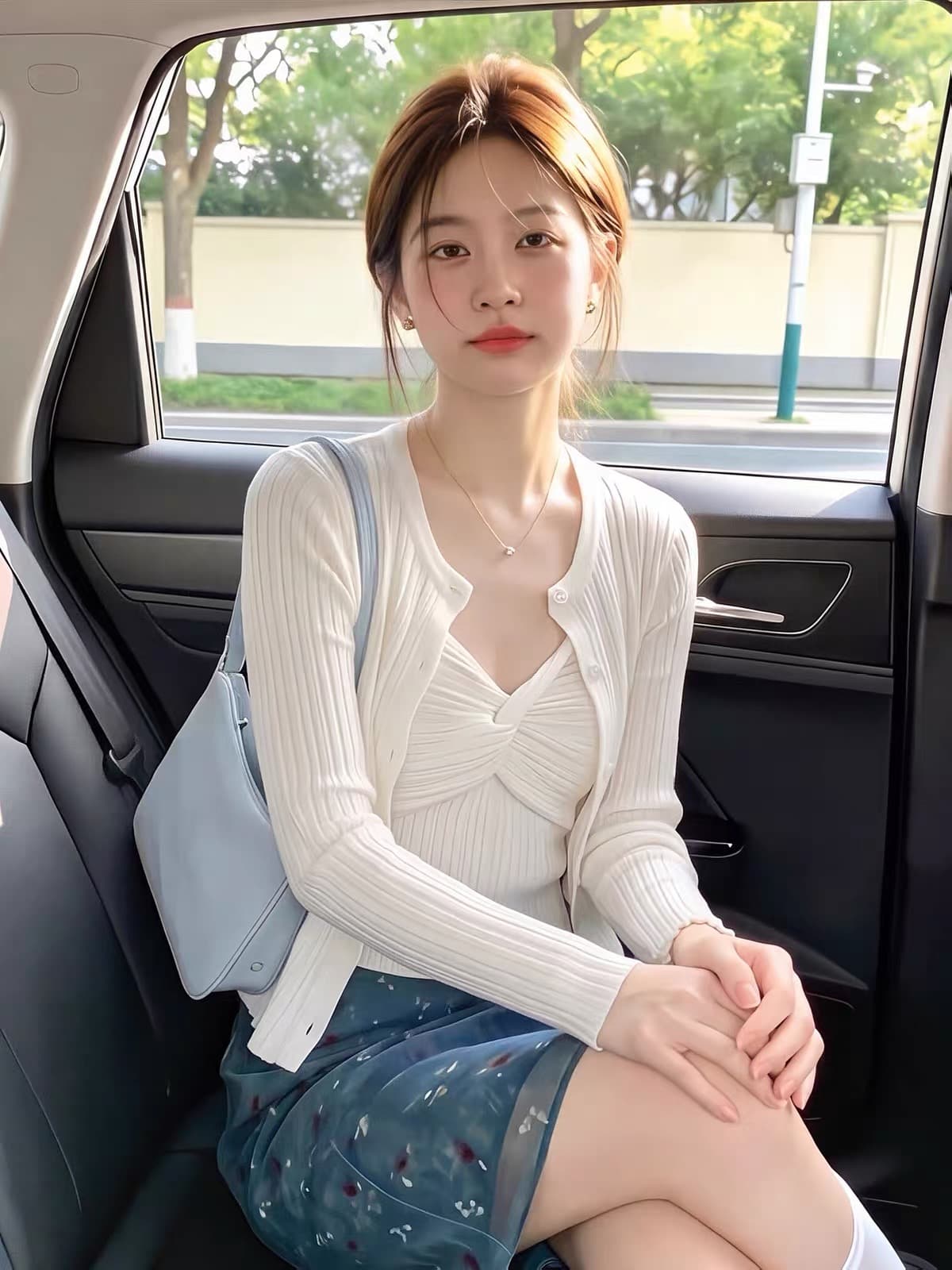 화이트 라운드 넥 레트로 매듭 니트 오픈 가디건 여성 가을 한 부서 부드러운 투피스 세트 긴팔 다용도 외출용 맨위 상세 이미지 4