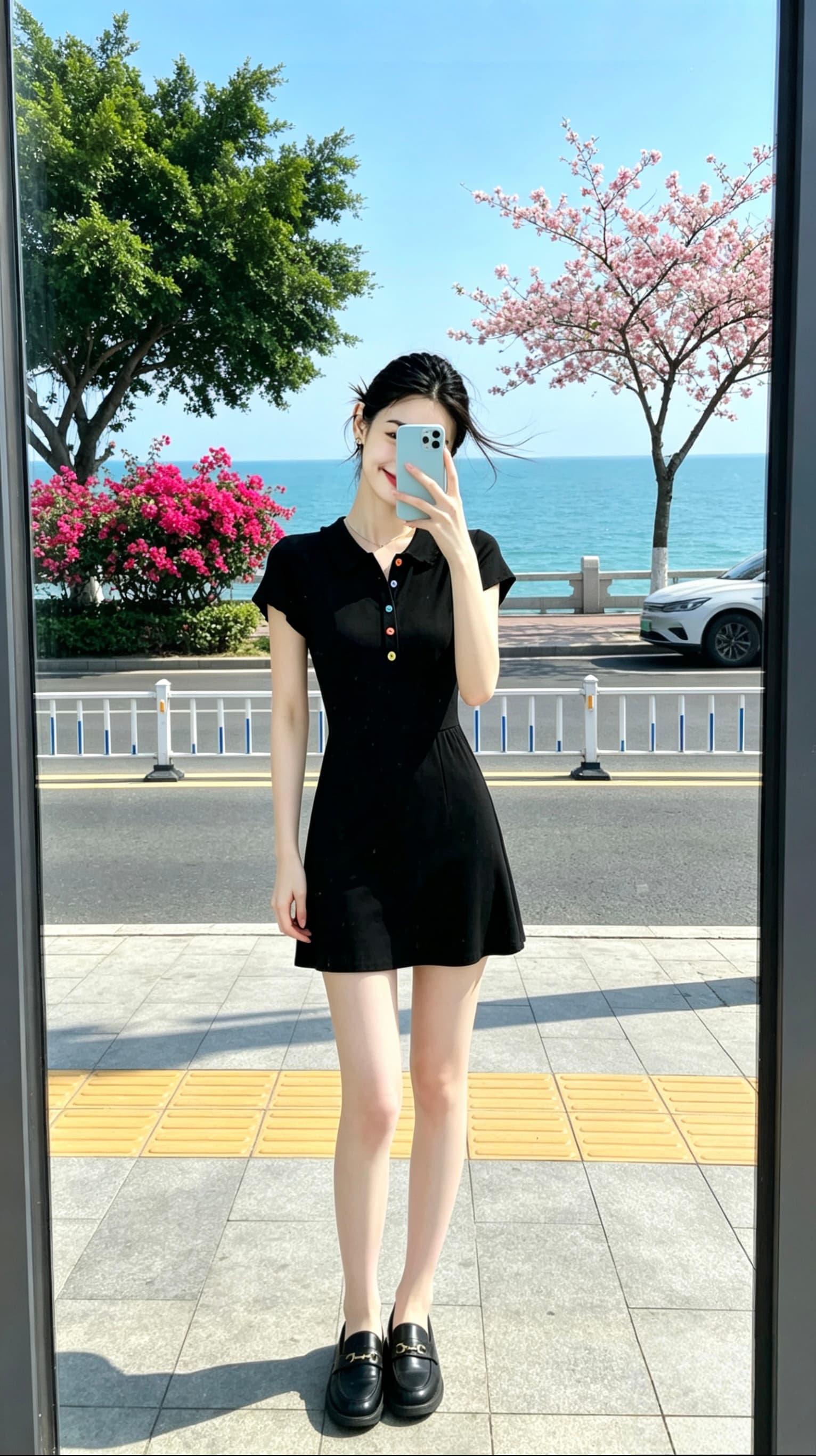 새로운 POLO 칼라 작은 날다 소매 쇼트 스타일 첫사랑 순수한 우유 달콤한 고급 절묘한 Chic 아름다운 여성 드레스 여름 드레스 이미지 2