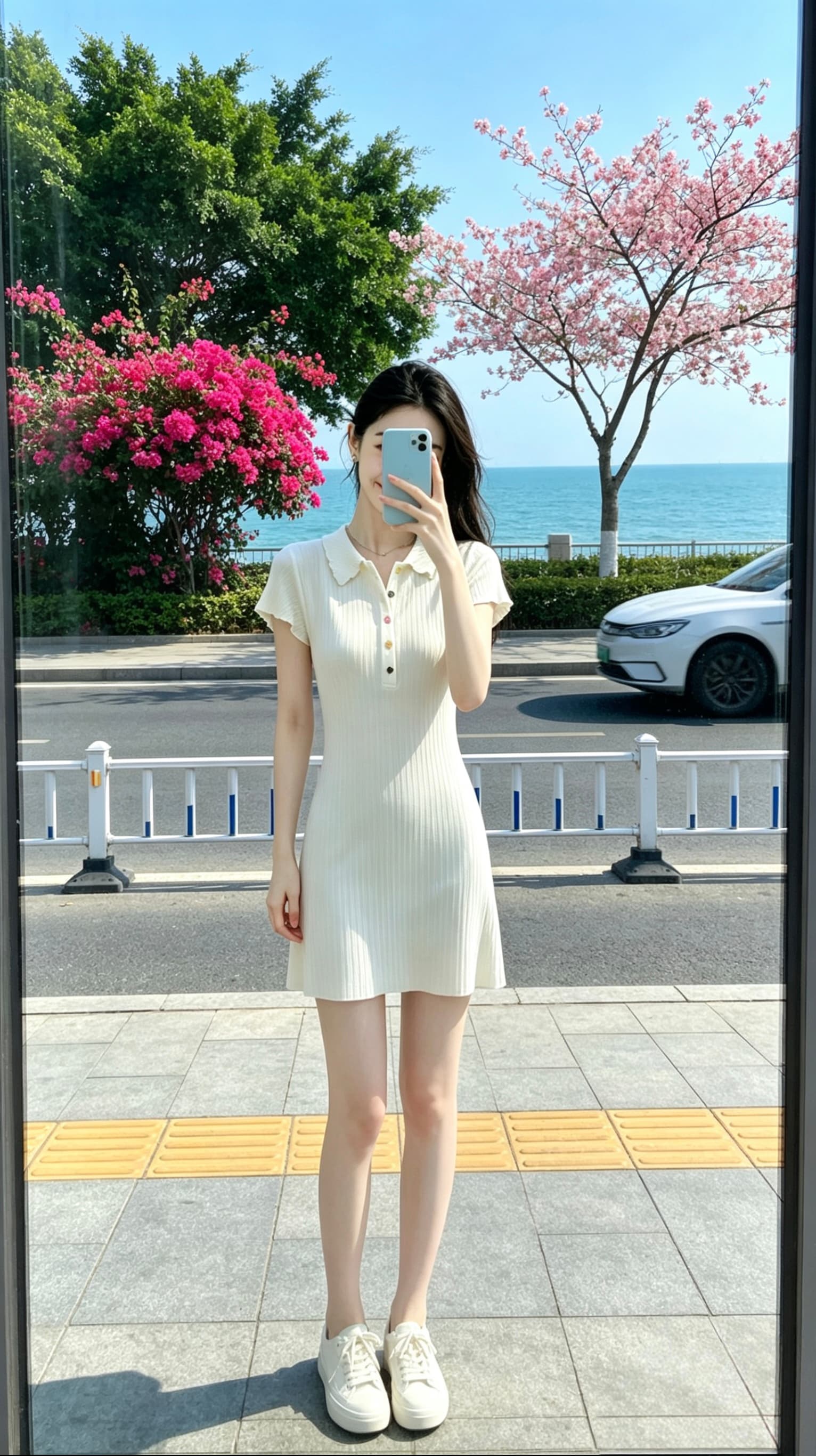 새로운 POLO 칼라 작은 날다 소매 쇼트 스타일 첫사랑 순수한 우유 달콤한 고급 절묘한 Chic 아름다운 여성 드레스 여름 드레스 상세 이미지 2
