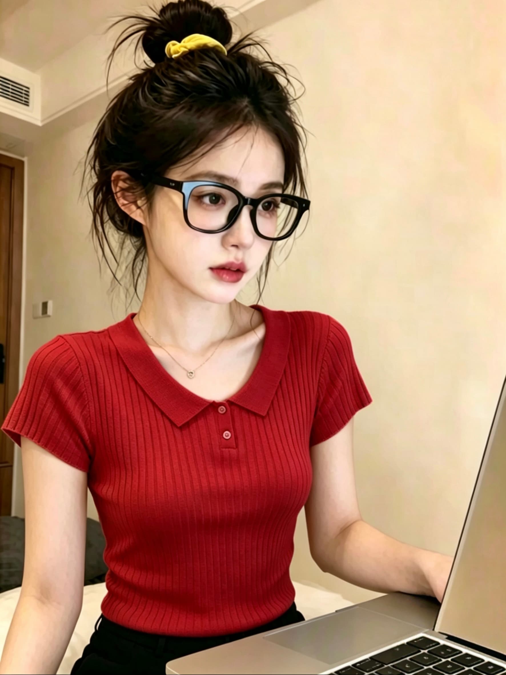 한 부서 얼음 실크 폴로 칼라 반팔 긍정적 인 어깨 니트 티셔츠 여성 여름 작은 키 쇼트 스타일 작은 날다 소매 u 칼라 맨위 상세 이미지 2