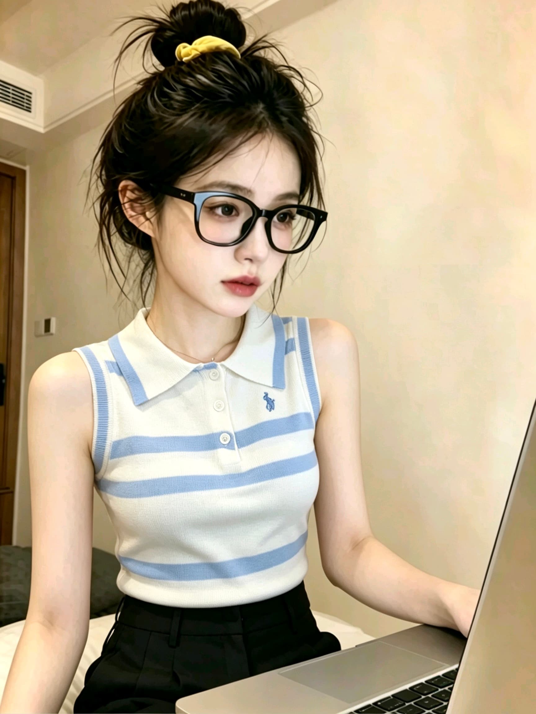 파란색 스트라이프 자수 학원 스타일 니트 조끼 여성 여름 2026 새로운 패션 몸매 가꾸기 슬림해 보이는 민소매 맨위