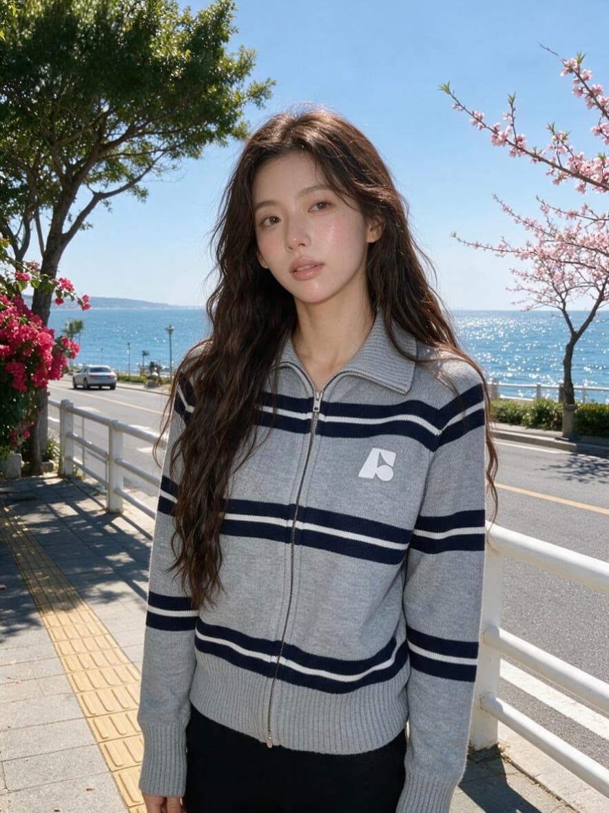 가을 겨울 새로운 여성 한국 스타일 루즈핏 패션 작은 키 스트라이프 스웨터 오픈 가디건 다용도 캐주얼 지퍼 스웨터 코트 이미지 2