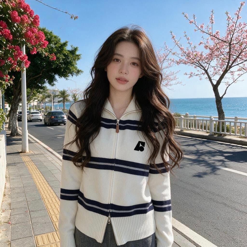 가을 겨울 새로운 여성 한국 스타일 루즈핏 패션 작은 키 스트라이프 스웨터 오픈 가디건 다용도 캐주얼 지퍼 스웨터 코트 상세 이미지 1