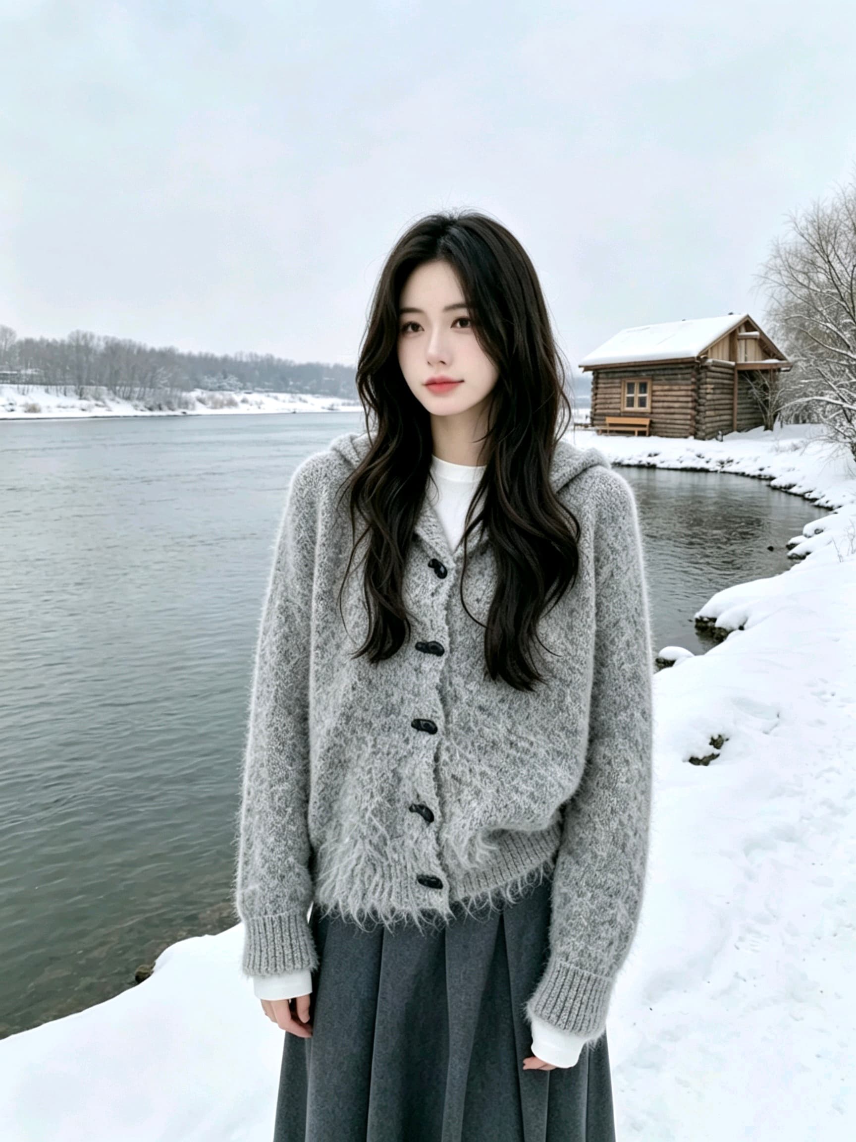 이른 가을 부드러운 찹쌀 루즈핏 후드 스웨터 여자 재킷 느긋한 보온 프로 피부 소뿔 버클 긴팔 니트 오픈 가디건 맨위 상세 이미지 1