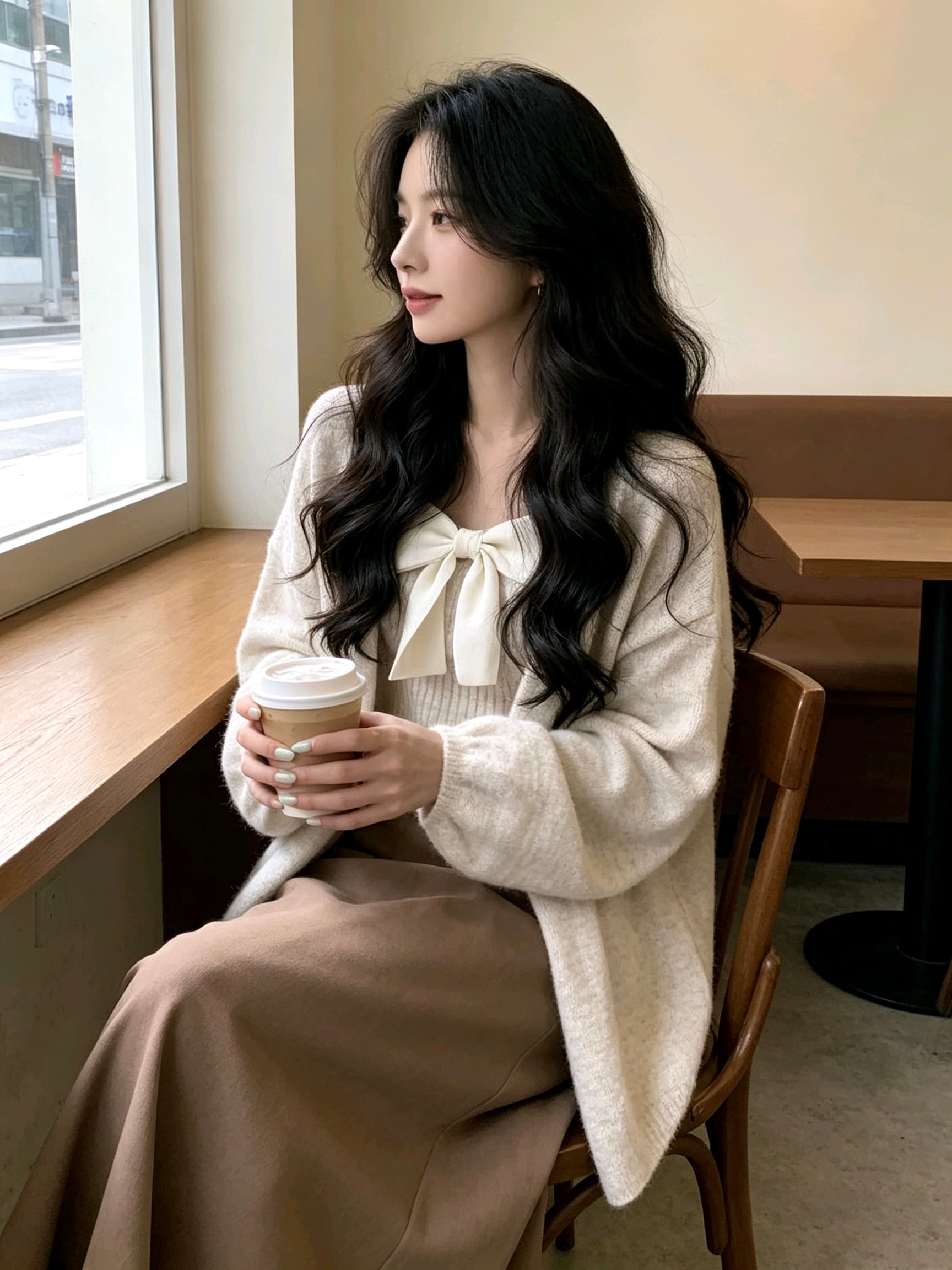 한 부서 부드러운 바람 느긋한 바람 니트 오픈 가디건 스웨터 나비 매듭 투피스 조끼 상세 이미지 2