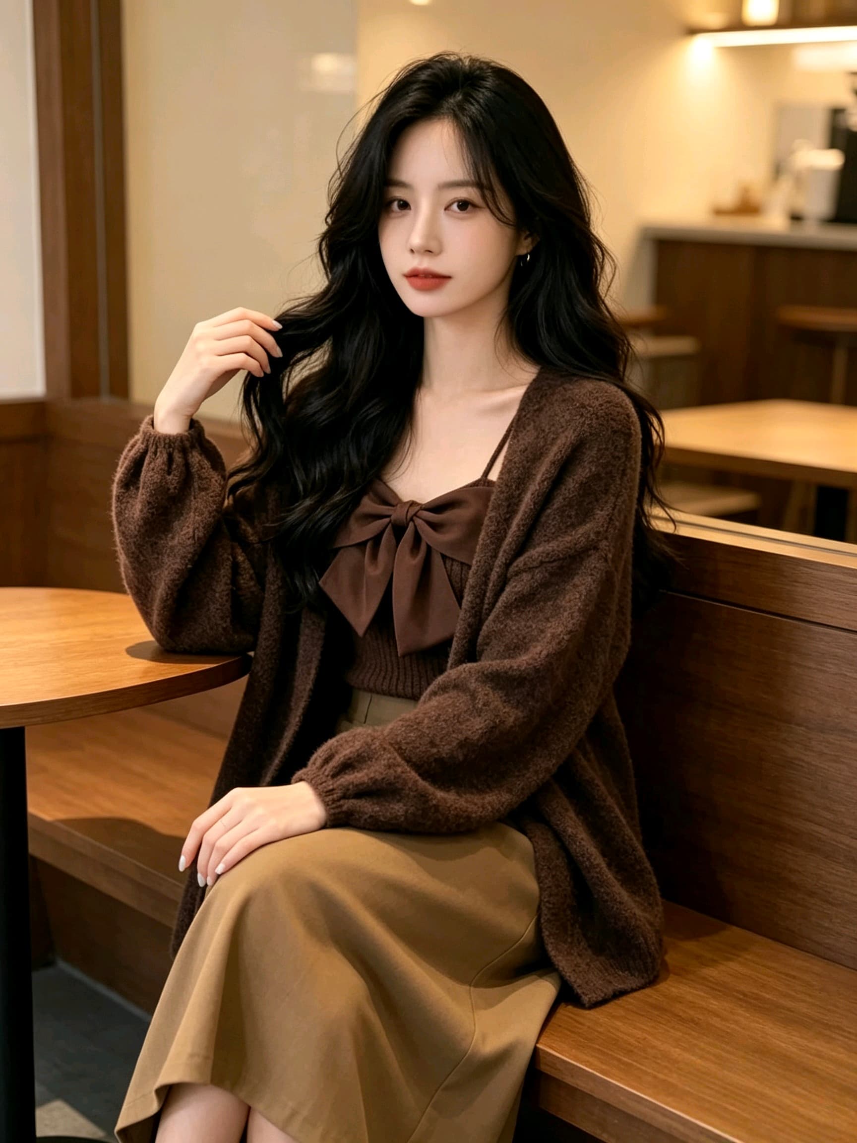 한 부서 부드러운 바람 느긋한 바람 니트 오픈 가디건 스웨터 나비 매듭 투피스 조끼 상세 이미지 10