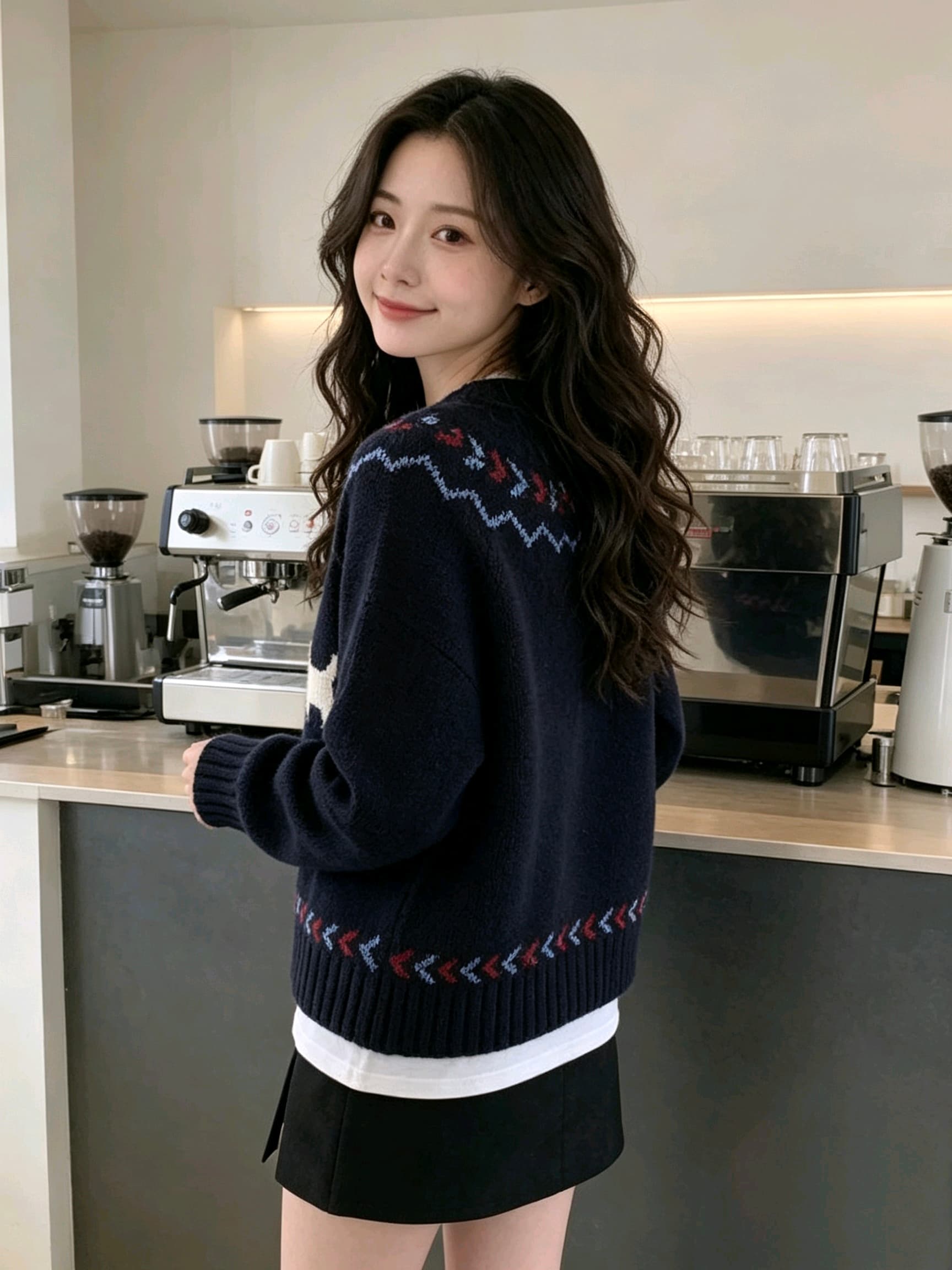 한 부서 만화 강아지 자카드 라운드 넥 싱글 줄 버튼 니트 맨위 여성 가을 겨울 루즈핏 슬림해 보이는 다용도 보온 스웨터 이미지 4