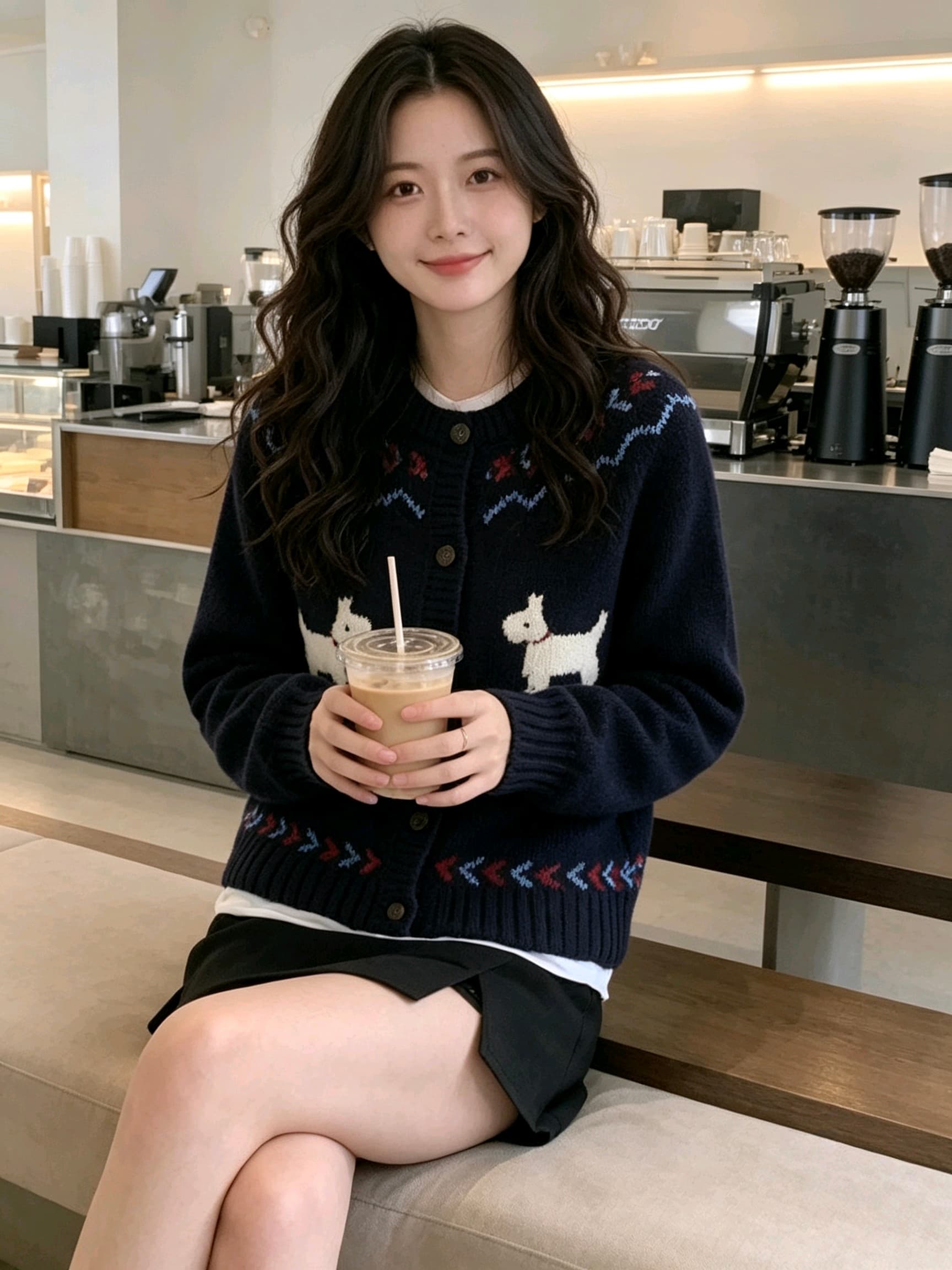 한 부서 만화 강아지 자카드 라운드 넥 싱글 줄 버튼 니트 맨위 여성 가을 겨울 루즈핏 슬림해 보이는 다용도 보온 스웨터 상세 이미지 1