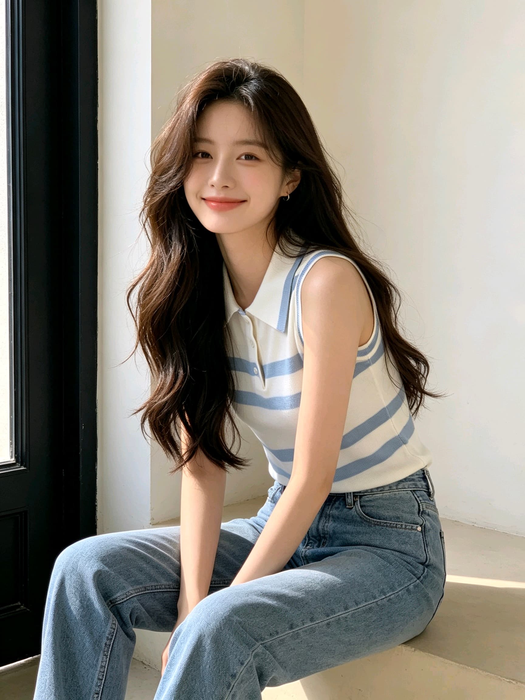 파란색 스트라이프 자수 학원 스타일 니트 조끼 여성 여름 2026 새로운 패션 몸매 가꾸기 슬림해 보이는 민소매 맨위 상세 이미지 2