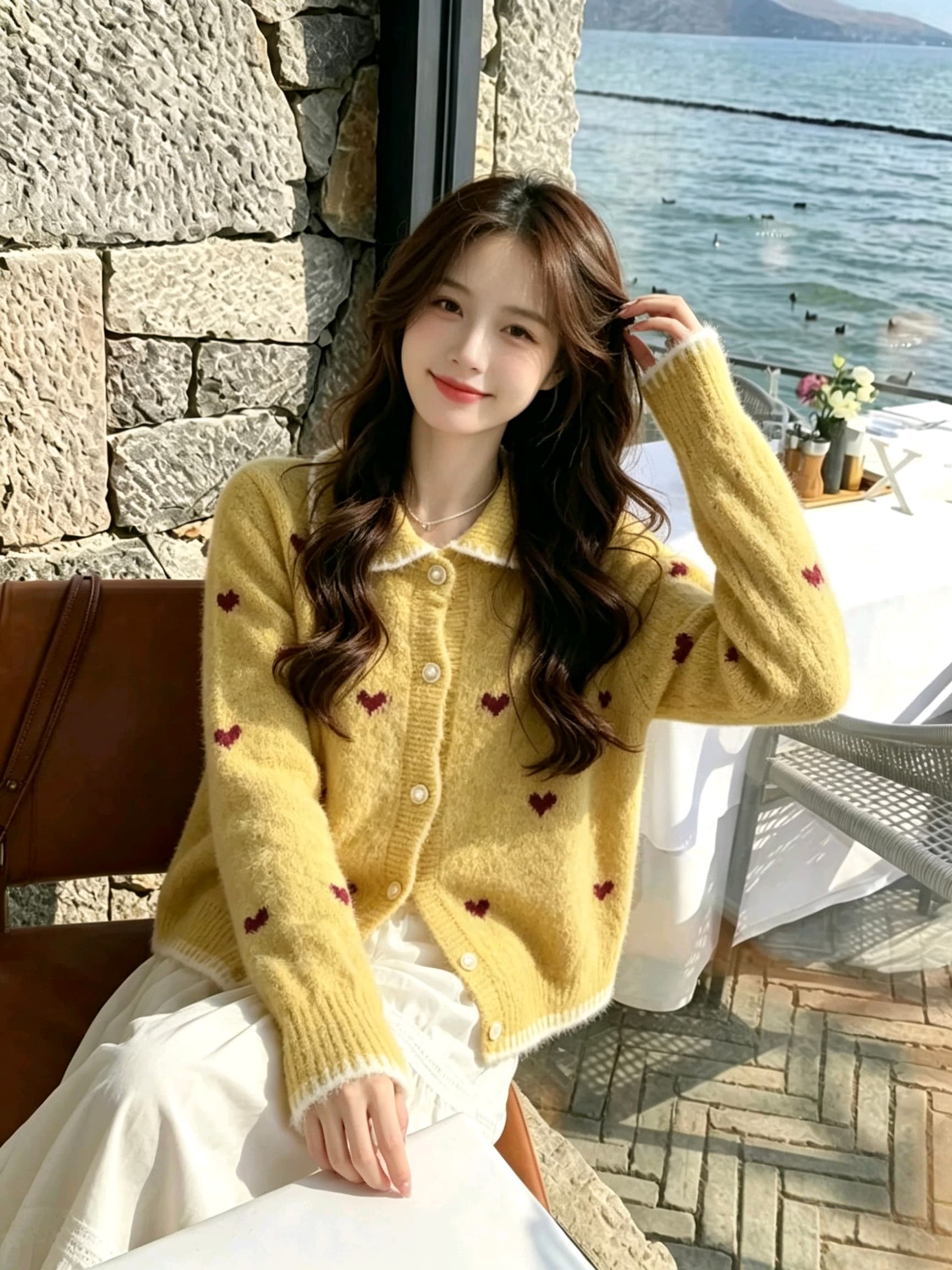 2026 하트 니트 오픈 가디건 이른 가을 새로운 맨위 여성 한 부서 착용 가져 가라. 느긋한 패션 외국 가스 스웨터 코트 상세 이미지 1