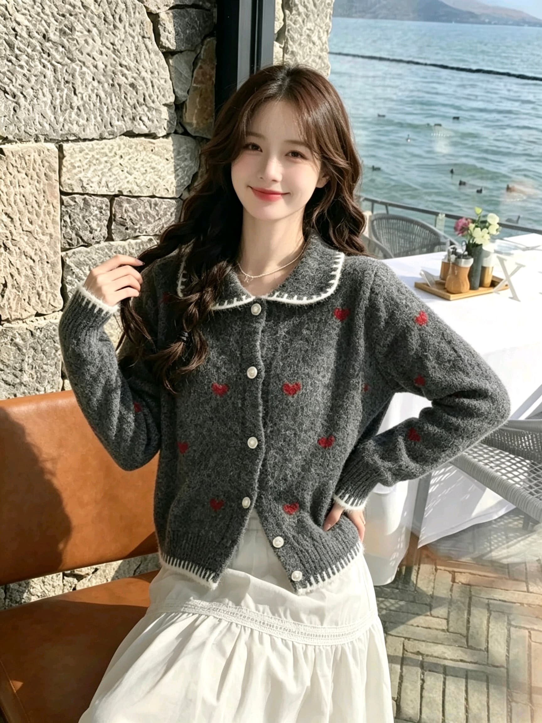 2026 하트 니트 오픈 가디건 이른 가을 새로운 맨위 여성 한 부서 착용 가져 가라. 느긋한 패션 외국 가스 스웨터 코트 상세 이미지 6
