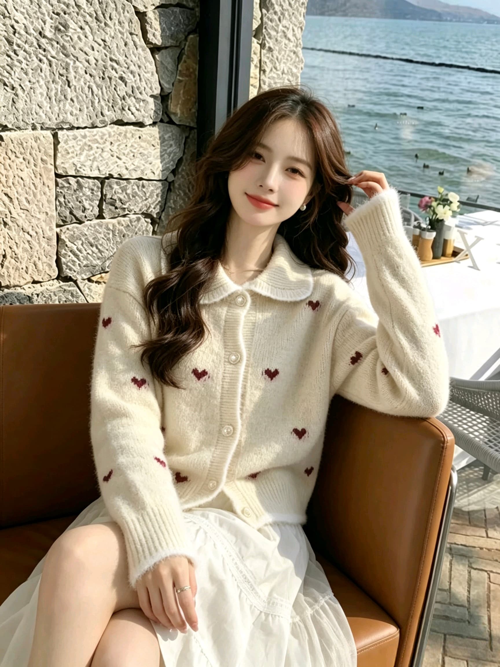 2026 하트 니트 오픈 가디건 이른 가을 새로운 맨위 여성 한 부서 착용 가져 가라. 느긋한 패션 외국 가스 스웨터 코트 상세 이미지 9