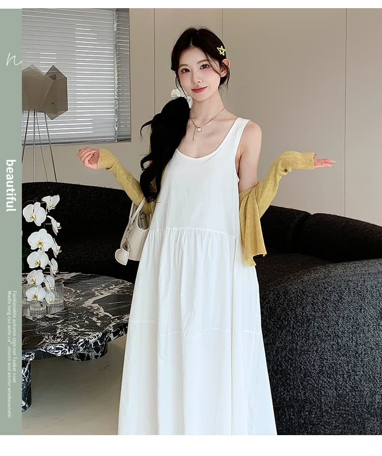 실사 지금 지금 봄 드레스 출산 착용 한국 스타일 루즈핏 조끼 스커트 자외선 차단 임산부 투피스 세트 세트 드레스 상세 이미지 4