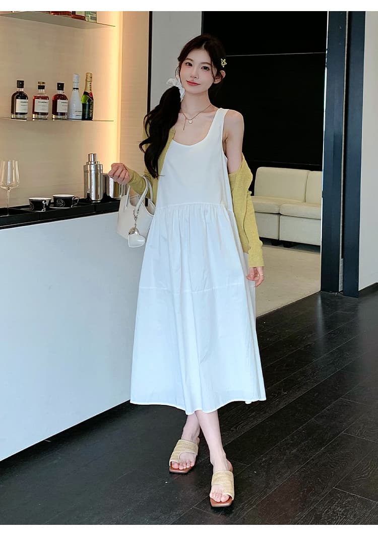 실사 지금 지금 봄 드레스 출산 착용 한국 스타일 루즈핏 조끼 스커트 자외선 차단 임산부 투피스 세트 세트 드레스 상세 이미지 10