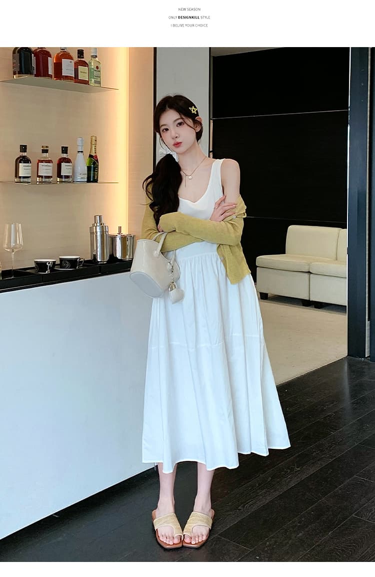 실사 지금 지금 봄 드레스 출산 착용 한국 스타일 루즈핏 조끼 스커트 자외선 차단 임산부 투피스 세트 세트 드레스 상세 이미지 12