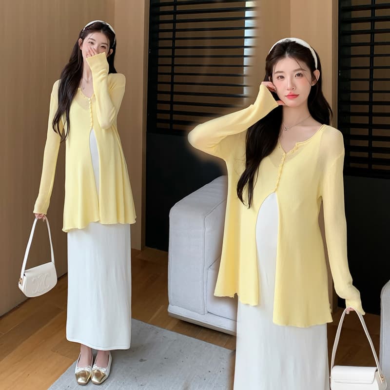 실사 지금 지금 높은 품질 얼음 센스 패션 슬립 드레스 자외선 차단 투피스 세트 임산부 점프 슈트 치마 세트 출산 착용 이미지 4
