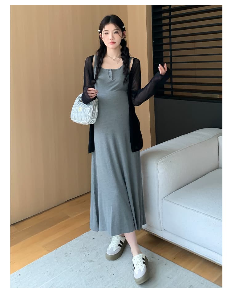 실사 지금 지금 한국 스타일 루즈핏 출산 착용 자외선 차단 재킷 조끼 원피스 투피스 세트 세트 상세 이미지 10