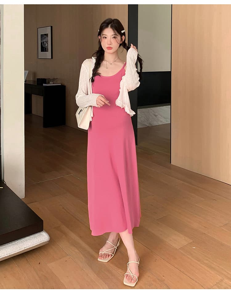 실사 지금 지금 인터넷 유명인 출산 착용 여름 패션 슬립 드레스 자외선 차단 투피스 세트 임산부 점프 슈트 치마 세트 상세 이미지 19