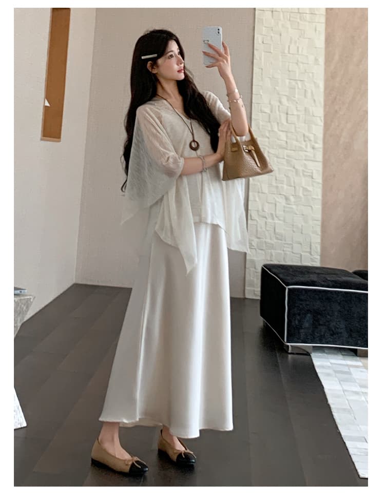 실사 지금 지금 품격 출산 착용 세트 새틴 임산부 슬립 드레스 임산부 숄 투피스 세트 상세 이미지 20